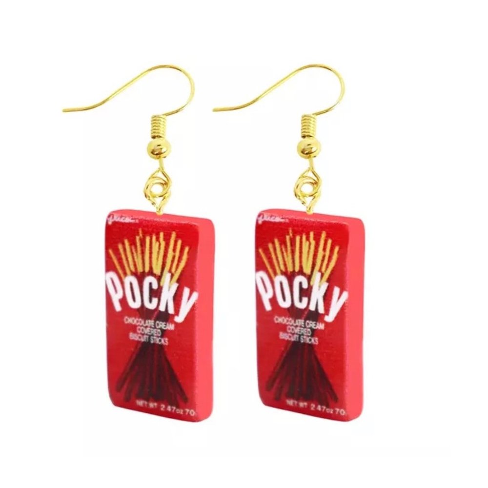 Pocky Chocolate Snack Novelty 90s Funny Resin Dangle Drop Earrings NEW
